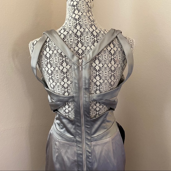 NWT Bebe Geo Cutout Silver Embellished Dress M - Picture 3 of 11